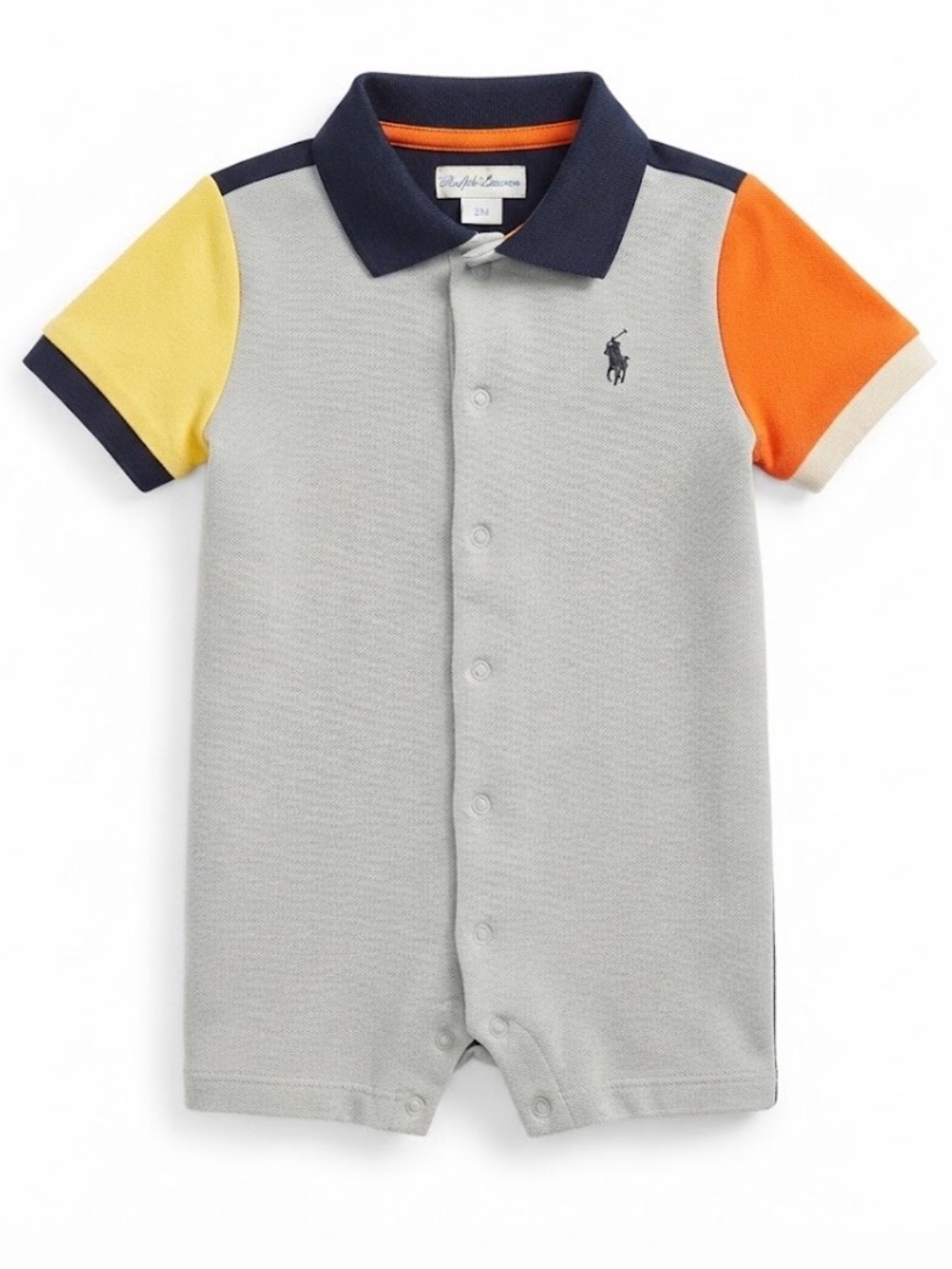 Ralph Lauren Gray Polo Romper with Yellow & Orange Sleeves